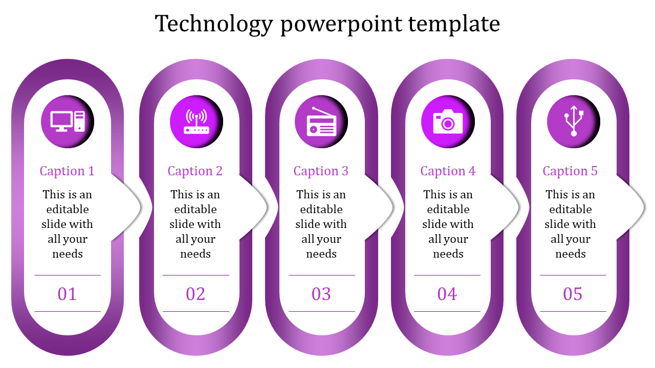 Editable Technology PowerPoint Template In Purple Color